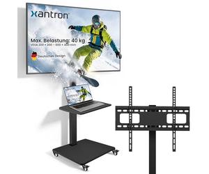 Xantron Soporte TV de Suelo con Ruedas hasta 75 Pulgadas, con Balda | Carrito móvil regulable en altura, VESA hasta 600x400, 40 kg, para salón, oficina y ferias