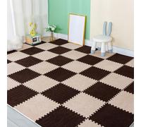 XAoSCd 200 Piezas De Losetas De Alfombra Entrelazadas, Tapete De Espuma Espesa con Borde, Pisos Protectores, Alfombras Suaves para El Hogar, 30 X 30 Cm (Café+Caqui 0,23 Pulgadas)