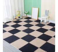 XAoSCd 200 Piezas De Losetas De Alfombra Entrelazadas, Tapete De Espuma Espesa con Borde, Pisos Protectores, Alfombras Suaves para El Hogar, 30 X 30 Cm (Caqui+Gris Oscuro 0,23 Pulgadas)