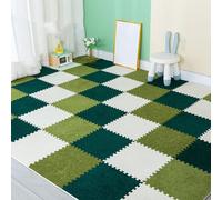 XAoSCd 200 Piezas De Losetas De Alfombra Entrelazadas, Tapete De Espuma Espesa con Borde, Pisos Protectores, Alfombras Suaves para El Hogar, 30 X 30 Cm (Verde+Verde Oscuro+Beige 0,23 Pulgadas)