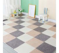 XAoSCd 200 Piezas De Losetas De Alfombra Entrelazadas, Tapete De Espuma Espesa con Borde, Pisos Protectores, Alfombras Suaves para El Hogar, 30 X 30 Cm (Caqui+Gris Claro+Beige 0,39 Pulgadas)