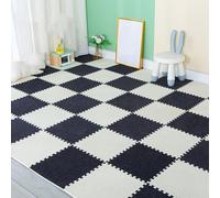 XAoSCd 200 Piezas De Losetas De Alfombra Entrelazadas, Tapete De Espuma Espesa con Borde, Pisos Protectores, Alfombras Suaves para El Hogar, 30 X 30 Cm (Gris Oscuro + Beige 0,23 Pulgadas)