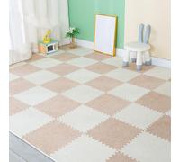 XAoSCd 200 Piezas De Losetas De Alfombra Entrelazadas, Tapete De Espuma Espesa con Borde, Pisos Protectores, Alfombras Suaves para El Hogar, 30 X 30 Cm (Caqui + Beige 0,39 Pulgadas)