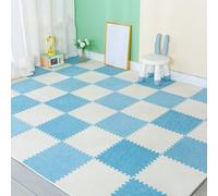 XAoSCd 200 Piezas De Losetas De Alfombra Entrelazadas, Tapete De Espuma Espesa con Borde, Pisos Protectores, Alfombras Suaves para El Hogar, 30 X 30 Cm (Beige+Azul 0,39 Pulgadas)
