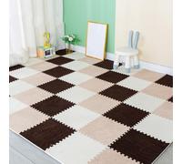 XAoSCd 200 Piezas De Losetas De Alfombra Entrelazadas, Tapete De Espuma Espesa con Borde, Pisos Protectores, Alfombras Suaves para El Hogar, 30 X 30 Cm (Café+Caqui+Beige 0,39 Pulgadas)