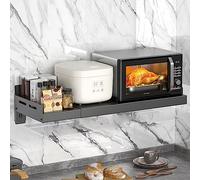 XAoSCd Adjustable Microwave Shelf Space Saving Kitchen Storage Rack Wall Mounted Perfect For Microwaves Easy Wall Installation Maximizes Storage Efficiency X34Cm,Negro-(48~63) x34cm