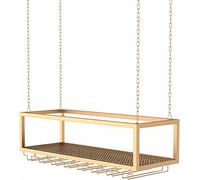 XAoSCd Botelleros Creativos para Bar, Botelleros Colgantes De Techo, Soporte Metálico para Botellas De Vino | con Estante para Copas De Cristal De Hampagne, Dorado,Gold-80x25x20cm