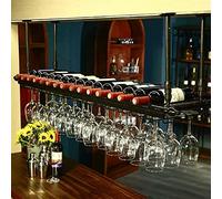 XAoSCd Botelleros Soporte para Vino Tipo Techo, Soporte para Botellas De Vino Montado En La Pared, Estantes para Copas De Vino Colgantes, Estantes para Copas, Estantes Vintage Par,140x30cm