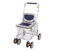 XAoSCd Carrito De Compras, Andador Plegable para Ancianos con Rueda, Contiene Asiento Y Palanca De Freno, Equipado con Cesta De Almacenamiento Y Reposabrazos, Pasamanos Ajustable En Altura
