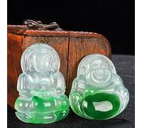 XAoSCd Collar con Colgante De Buda De Jade Verde, Cristal De Calcedonia Natural, Amuleto De La Suerte, Joyería para Mujeres Y Hombres (Buda Redondo + Largo)
