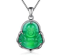 XAoSCd Collar Con Colgante De Buda De Jade Verde S925, Plata Vintage, Piedras Preciosas De Cristal, Amuleto De La Suerte, Joyería Para Mujeres Y Hombres