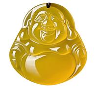 XAoSCd Collar De Buda De Jade Para Hombres, Colgante De Buda De Ágata Amarilla Natural, Joyería De Amuleto De La Suerte De Cristal De Calcedonia