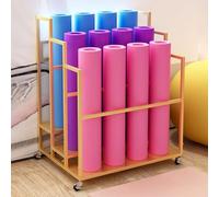 XAoSCd Estante De Almacenamiento para Esterillas De Yoga De 3/4 Capas con Ruedas, Organizador De Equipos De Ejercicio De Gimnasio De Metal, Carrito De Exhibición Independiente P,Gold-3 Layer