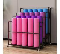 XAoSCd Estante De Almacenamiento para Esterillas De Yoga De 3/4 Capas con Ruedas, Organizador De Equipos De Ejercicio De Gimnasio De Metal, Carrito De Exhibición Independiente P,Black-4 Layer