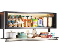 XAoSCd Estante De Cocina Abatible Multifuncional De Alta Resistencia con Puertas De Vidrio para Gabinetes, Estante De Especias para Gabinetes Altos De Cocina Y Baño.,Black-60cm/23.6in