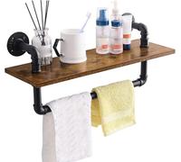 XAoSCd Estantería Rústica Industrial De Tubos con Diseño Moderno De Escalera De Madera, Estante De Almacenamiento De Pared De 1 Nivel, Decoración De Tubos Retro DIY para El Hog,1-Tier Shelf-Style-2