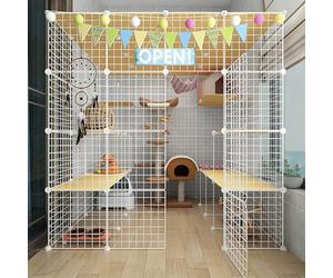 XAoSCd Jaula para Gatos, Corral para Mascotas, Recintos Grandes para Gatos De 2 O 3 Niveles, Jaula De Rejilla De Alambre De Metal para Hacer Uno Mismo, Lugar De Ejercicio Grand,White D-58x58x58