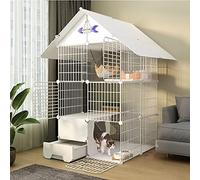 XAoSCd Jaula para Gatos - Parque De Juegos para Gatos, Jaula para Hurones con Puerta Y Caja De Arena Cerrada para Gatos, Corral para Mascotas De Bricolaje, Jaula para Gatos, PE,Set a-75 * 85 * 145CM