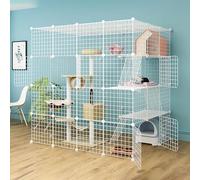 XAoSCd Jaulas para Gatos De Interior, Recinto Grande para Gatos Hecho A Mano, Corral para Gatos, Jaula De Metal Desmontable para Animales Pequeños con Hamaca, Bandeja para Arena,147x111x146cm