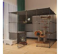 XAoSCd Jaulas para Gatos, Jaulas para Gatos De Interior, Parque para Gatos, Recinto para Gatos De Exterior con Inodoro, Espacio Libre Grande, Arena para Gatos Pequeños para 1 A,B-147 * 95 * 109cm