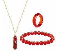 XAoSCd Juego De Joyas De Ágata Roja Para Mujeres Y Hombres, Collar Con Colgante, Anillo, Pendientes, Pulsera, Regalo De Piedras Preciosas De Cornalina Natural (3 Piezas Aa)
