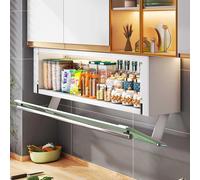 XAoSCd Organizador De Cocina con Estante Abatible para Gabinete, Especiero Abatible De 2 Niveles, Resistente, Puerta De Vidrio Transparente Que Se Abre Y Cierra Libremente, Orga,White-70cm/27.6in