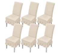 xapuo Elastic Non-Slip Striped Chair Cover - Wear-Resistant, Dust-Proof Polyester with Ruffle Edge For Easy Fit & Home Office Use(Beige,6PCS)