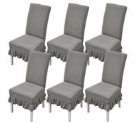 xapuo Elastic Non-Slip Striped Chair Cover - Wear-Resistant, Dust-Proof Polyester with Ruffle Edge For Easy Fit & Home Office Use(Gray,6PCS)