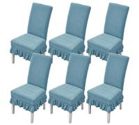 xapuo Elastic Non-Slip Striped Chair Cover - Wear-Resistant, Dust-Proof Polyester with Ruffle Edge For Easy Fit & Home Office Use(Blue1,6PCS)