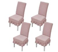 xapuo Elastic Non-Slip Striped Chair Cover - Wear-Resistant, Dust-Proof Polyester with Ruffle Edge For Easy Fit & Home Office Use(Pink,4PCS)