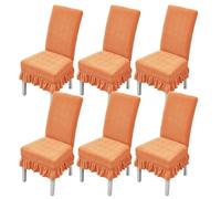 xapuo Elastic Non-Slip Striped Chair Cover - Wear-Resistant, Dust-Proof Polyester with Ruffle Edge For Easy Fit & Home Office Use(Orange,6PCS)