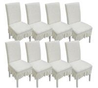 xapuo Funda De Silla Elástica con Falda Corta Y Volantes Encaje Ancho - Tela Punto Jacquard Aterciopelada, Fácil Colocar Lavar(Jade White,8pcs)