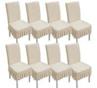 xapuo Funda De Silla Elástica con Falda Corta Y Volantes Encaje Ancho - Tela Punto Jacquard Aterciopelada, Fácil Colocar Lavar(Mustard Yellow,8pcs)