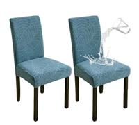 xapuo Funda De Silla Elástica Impermeable con Estampado Hojas - Gruesa para La Mayoría Sillas Comedor Y Oficina(West Lake Blue,2pcs)
