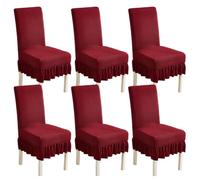 xapuo Stretch Chair Cover with Ribbed Fleece - Elastic Fit, Machine Washable for Home, Dining Room, Hotel & Office Use(Red,6PCS)