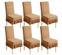 xapuo Stretch Chair Cover with Ribbed Fleece - Elastic Fit, Machine Washable for Home, Dining Room, Hotel & Office Use(Brown1,6PCS)