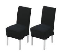 xapuo Stretch Chair Cover with Ribbed Fleece - Elastic Fit, Machine Washable for Home, Dining Room, Hotel & Office Use(Black,2PCS)