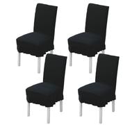 xapuo Stretch Chair Cover with Ribbed Fleece - Elastic Fit, Machine Washable for Home, Dining Room, Hotel & Office Use(Black,4PCS)