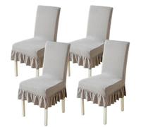 xapuo Stretch Chair Cover with Ribbed Fleece - Elastic Fit, Machine Washable for Home, Dining Room, Hotel & Office Use(Silver,4PCS)