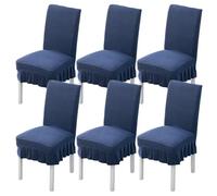 xapuo Stretch Chair Cover with Ribbed Fleece - Elastic Fit, Machine Washable for Home, Dining Room, Hotel & Office Use(Blue2,6PCS)