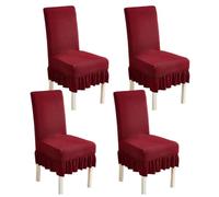 xapuo Stretch Chair Cover with Ribbed Fleece - Elastic Fit, Machine Washable for Home, Dining Room, Hotel & Office Use(Red,4PCS)