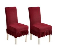 xapuo Stretch Chair Cover with Ribbed Fleece - Elastic Fit, Machine Washable for Home, Dining Room, Hotel & Office Use(Red,2PCS)