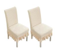 xapuo Stretch Chair Covers with Ruffled Skirt - Elastic Dining Seat Protector, Machine Washable, For Home, Restaurants, Weddings & Banquets(White,2PCS)