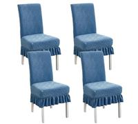 xapuo Stretch Chair Covers with Ruffled Skirt - Elastic Dining Seat Protector, Machine Washable, For Home, Restaurants, Weddings & Banquets(Blue,4PCS)