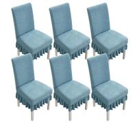 xapuo Stretch Chair Covers with Ruffled Skirt - Elastic Dining Seat Protector, Machine Washable, For Home, Restaurants, Weddings & Banquets(Blue1,6PCS)