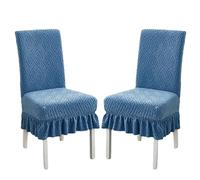 xapuo Stretch Chair Covers with Ruffled Skirt - Elastic Dining Seat Protector, Machine Washable, For Home, Restaurants, Weddings & Banquets(Blue,2PCS)