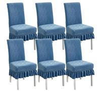 xapuo Stretch Chair Covers with Ruffled Skirt - Elastic Dining Seat Protector, Machine Washable, For Home, Restaurants, Weddings & Banquets(Blue,6PCS)