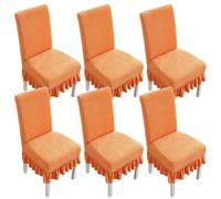 xapuo Stretch Chair Covers with Ruffled Skirt - Elastic Dining Seat Protector, Machine Washable, For Home, Restaurants, Weddings & Banquets(Orange,6PCS)