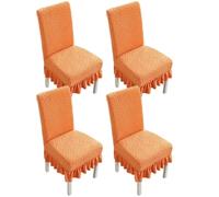 xapuo Stretch Chair Covers with Ruffled Skirt - Elastic Dining Seat Protector, Machine Washable, For Home, Restaurants, Weddings & Banquets(Orange,4PCS)