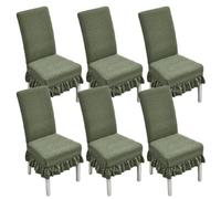 xapuo Stretch Chair Covers with Ruffled Skirt - Elastic Dining Seat Protector, Machine Washable, For Home, Restaurants, Weddings & Banquets(Green,6PCS)